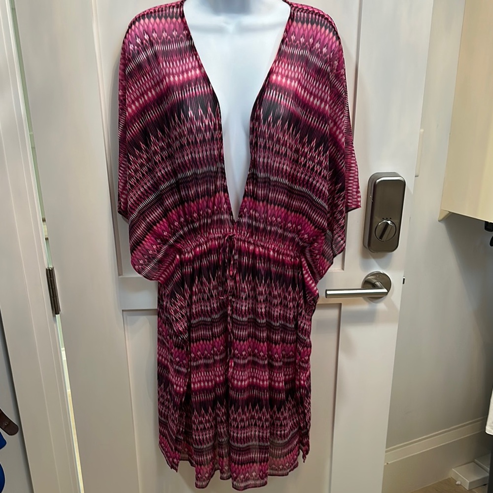 Profile By Gottex Pink and Black Patterned Swim Cover up Large